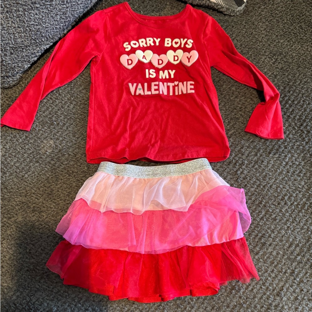Red Valentine's Shirt and Skirt Set